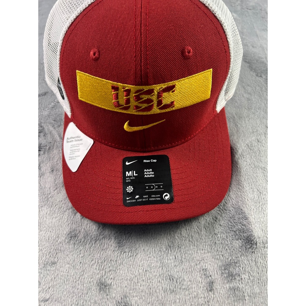 Nike USC Trojans Rise Cap Authentic Team Issue Red White Trucker Hat M/L NEW
